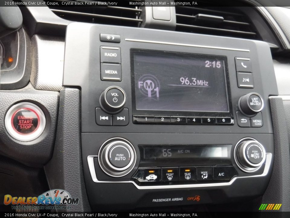 2016 Honda Civic LX-P Coupe Crystal Black Pearl / Black/Ivory Photo #15