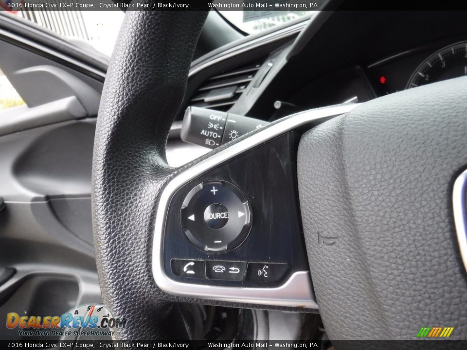 2016 Honda Civic LX-P Coupe Crystal Black Pearl / Black/Ivory Photo #19