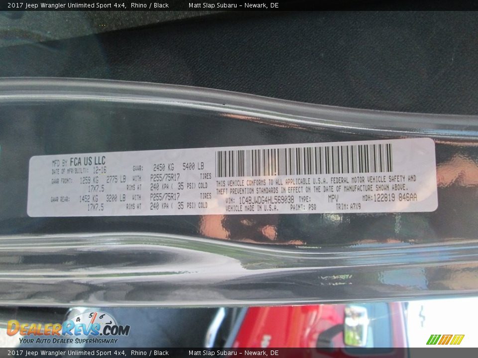 2017 Jeep Wrangler Unlimited Sport 4x4 Rhino / Black Photo #25