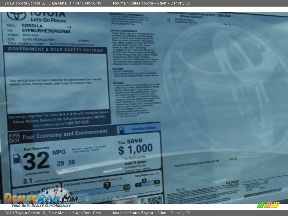 2019 Toyota Corolla LE Slate Metallic / Ash/Dark Gray Photo #36