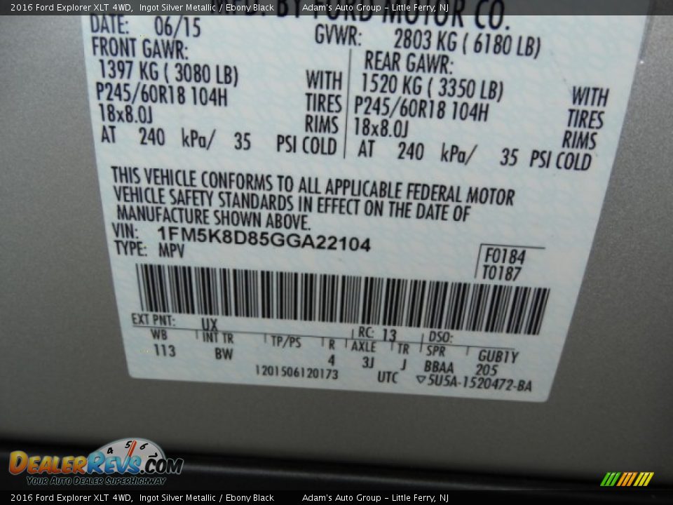 2016 Ford Explorer XLT 4WD Ingot Silver Metallic / Ebony Black Photo #36