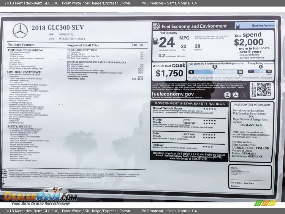 2018 Mercedes-Benz GLC 300 Polar White / Silk Beige/Espresso Brown Photo #10