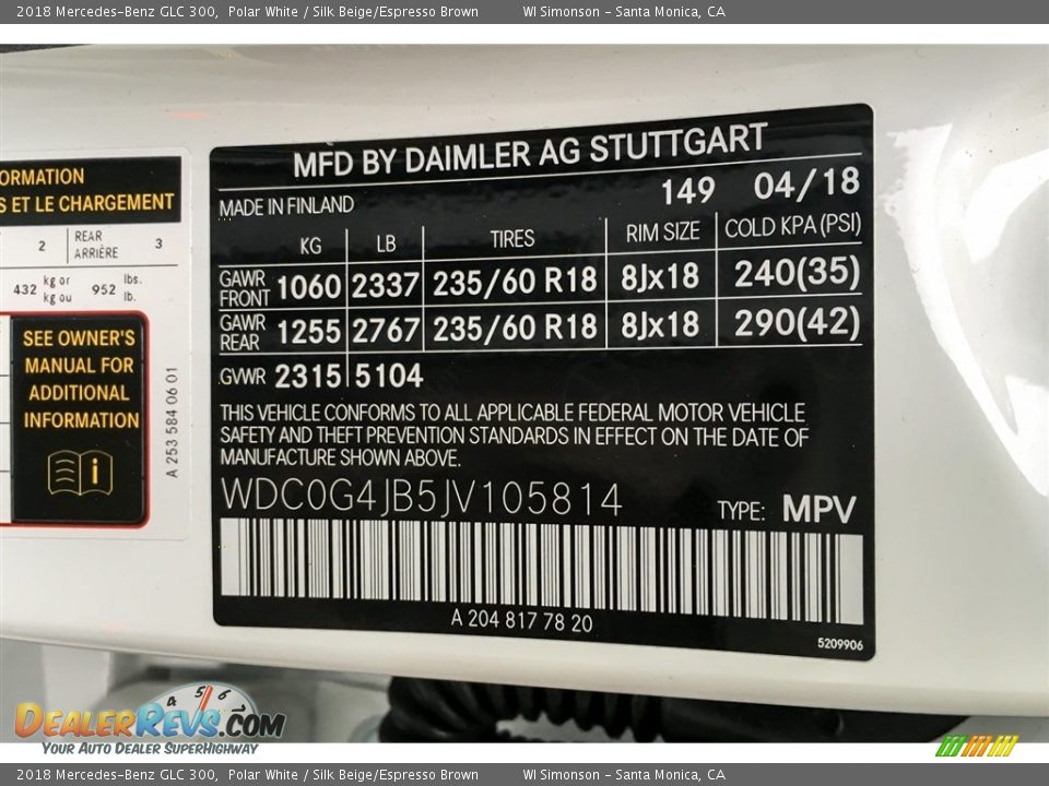 2018 Mercedes-Benz GLC 300 Polar White / Silk Beige/Espresso Brown Photo #11