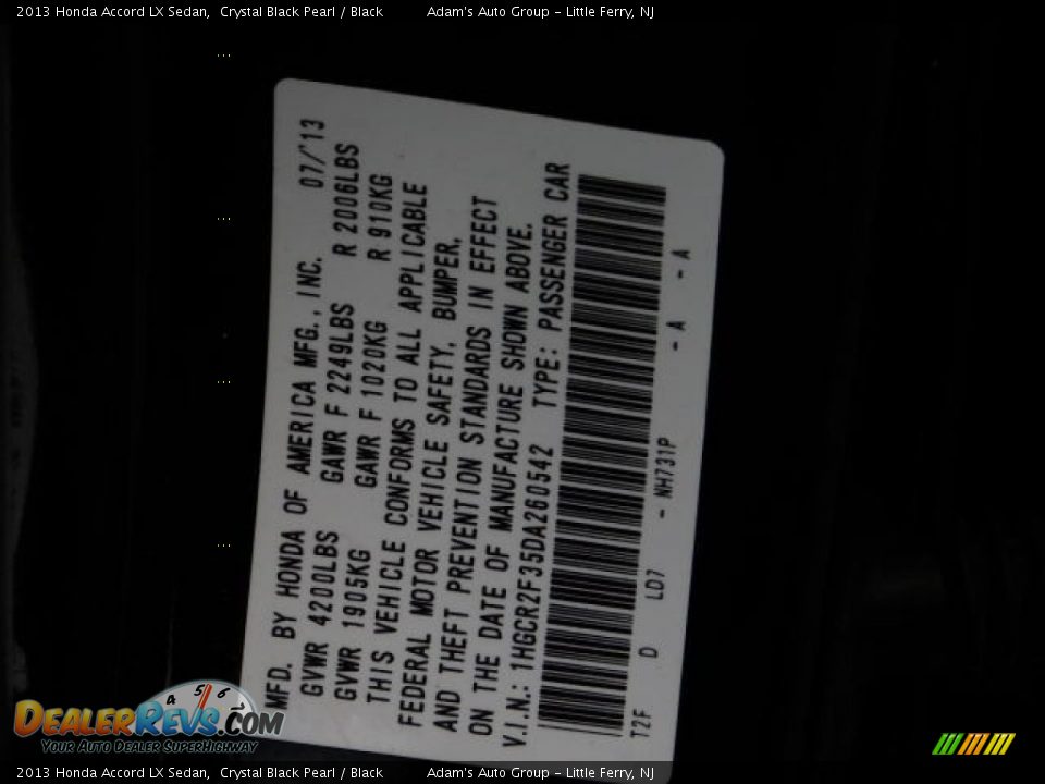 2013 Honda Accord LX Sedan Crystal Black Pearl / Black Photo #27