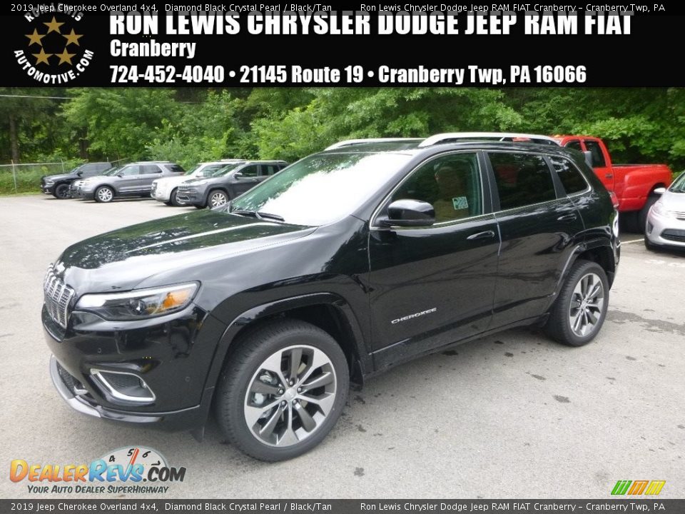 2019 Jeep Cherokee Overland 4x4 Diamond Black Crystal Pearl / Black/Tan Photo #1