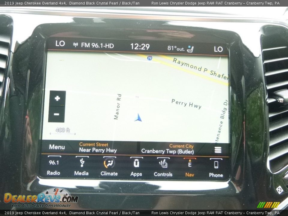 2019 Jeep Cherokee Overland 4x4 Diamond Black Crystal Pearl / Black/Tan Photo #18