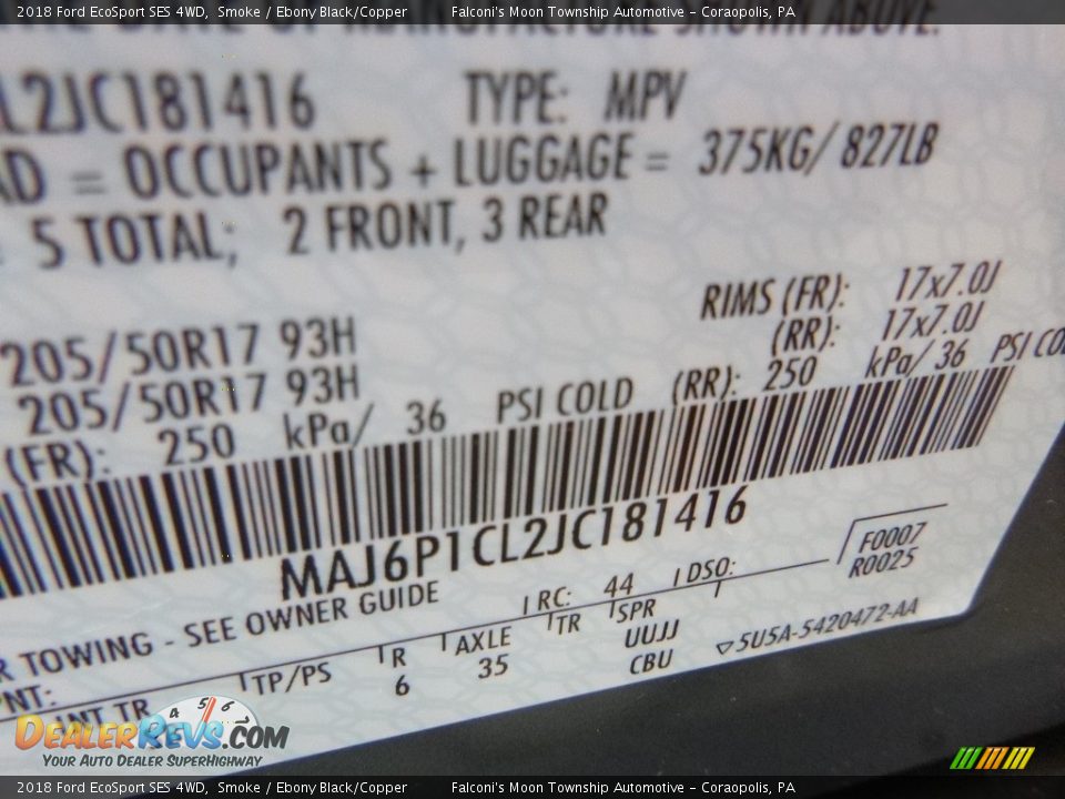 2018 Ford EcoSport SES 4WD Smoke / Ebony Black/Copper Photo #11
