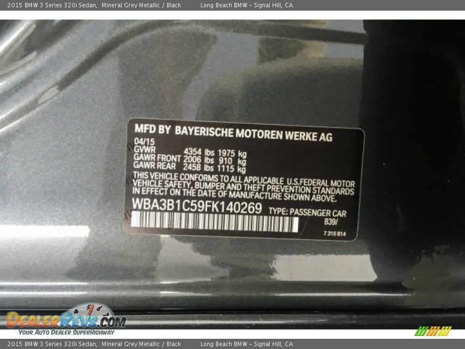 2015 BMW 3 Series 320i Sedan Mineral Grey Metallic / Black Photo #21