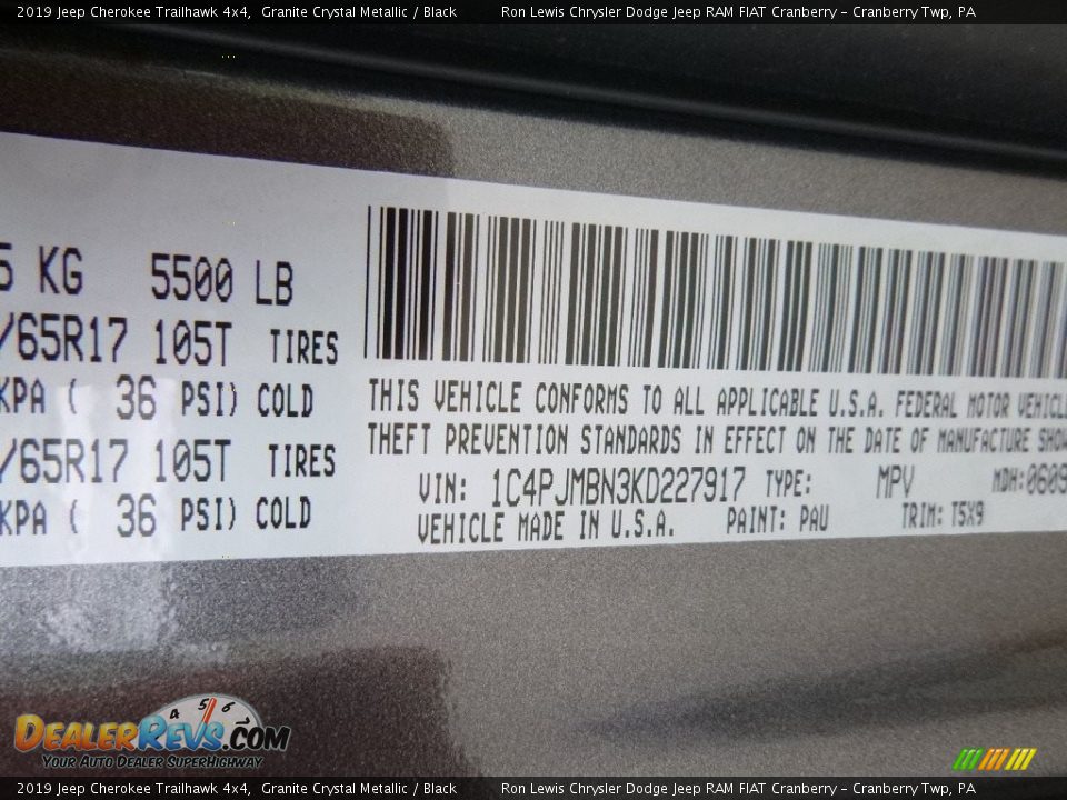 2019 Jeep Cherokee Trailhawk 4x4 Granite Crystal Metallic / Black Photo #15