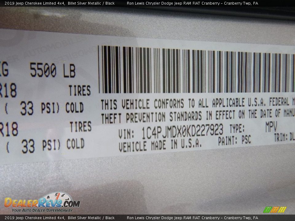 2019 Jeep Cherokee Limited 4x4 Billet Silver Metallic / Black Photo #15