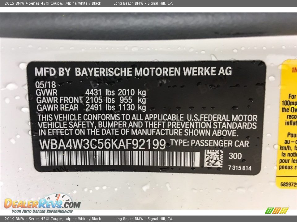 2019 BMW 4 Series 430i Coupe Alpine White / Black Photo #11