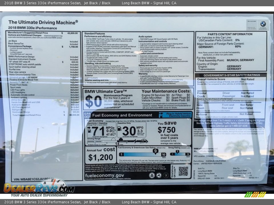 2018 BMW 3 Series 330e iPerformance Sedan Window Sticker Photo #10