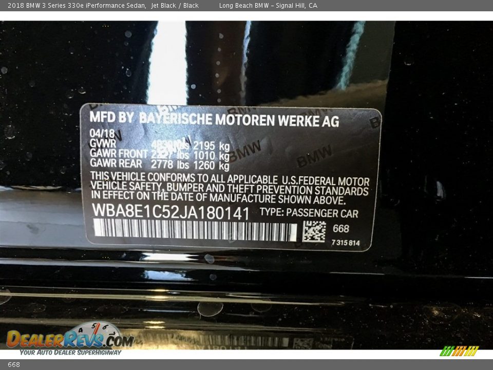 BMW Color Code 668 Jet Black