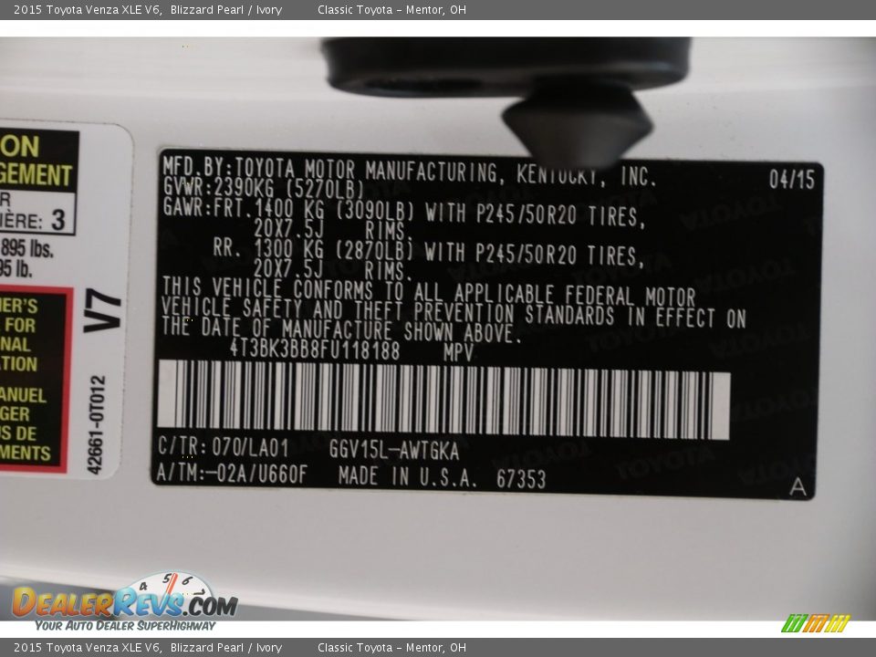 2015 Toyota Venza XLE V6 Blizzard Pearl / Ivory Photo #23