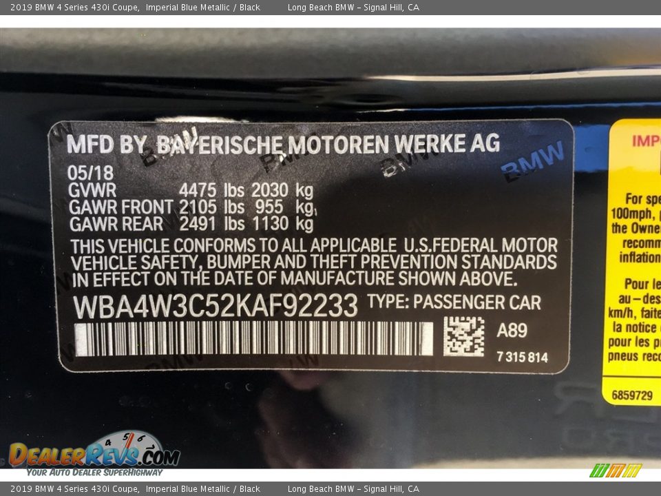 2019 BMW 4 Series 430i Coupe Imperial Blue Metallic / Black Photo #11