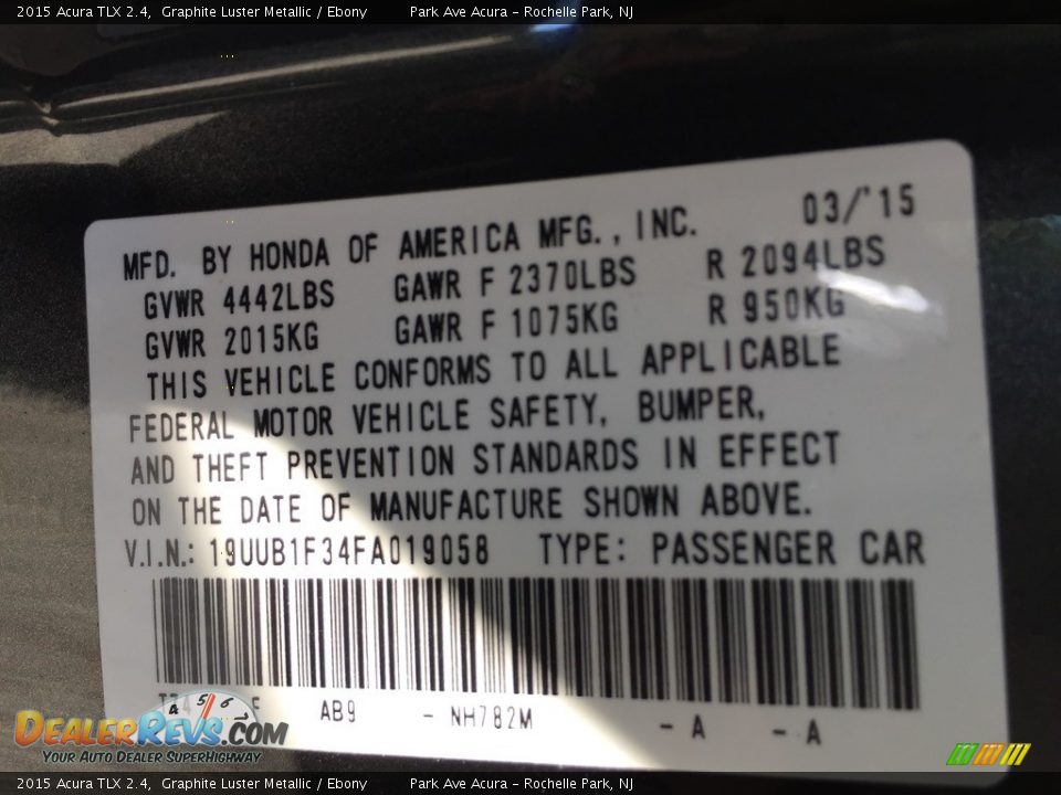2015 Acura TLX 2.4 Graphite Luster Metallic / Ebony Photo #32