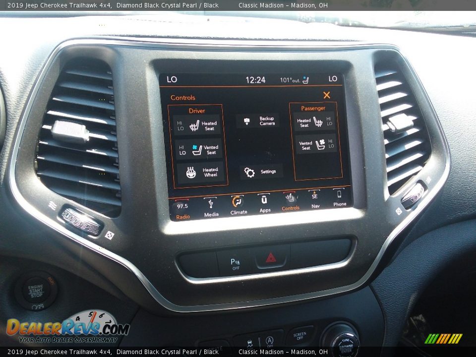 2019 Jeep Cherokee Trailhawk 4x4 Diamond Black Crystal Pearl / Black Photo #12