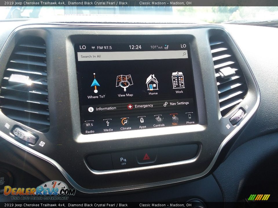 2019 Jeep Cherokee Trailhawk 4x4 Diamond Black Crystal Pearl / Black Photo #14