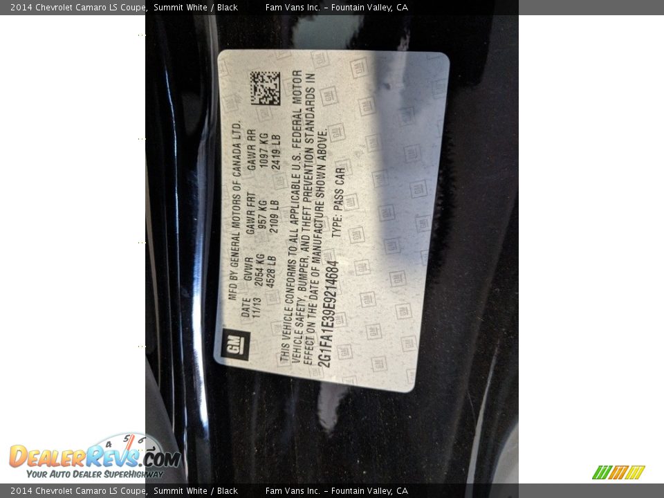 2014 Chevrolet Camaro LS Coupe Summit White / Black Photo #11
