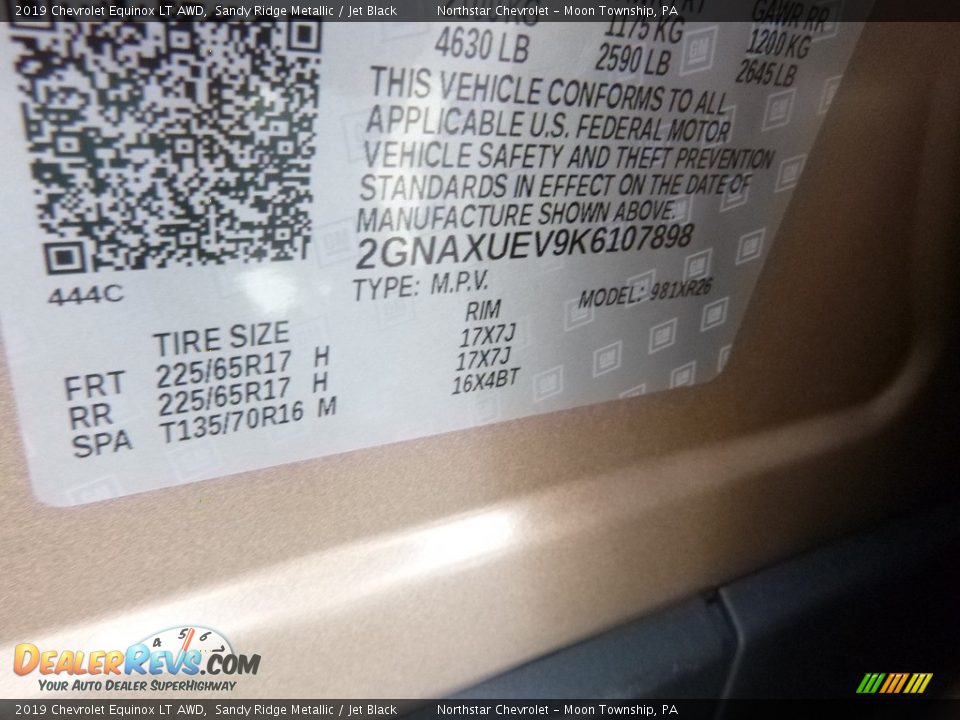 2019 Chevrolet Equinox LT AWD Sandy Ridge Metallic / Jet Black Photo #16