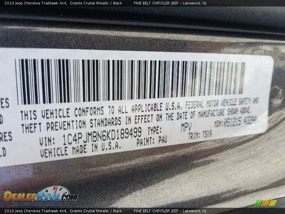 2019 Jeep Cherokee Trailhawk 4x4 Granite Crystal Metallic / Black Photo #9