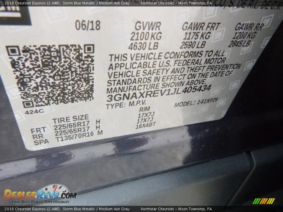 2018 Chevrolet Equinox LS AWD Storm Blue Metallic / Medium Ash Gray Photo #17