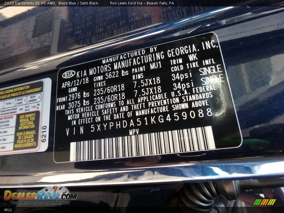 Kia Color Code MU1 Blaze Blue