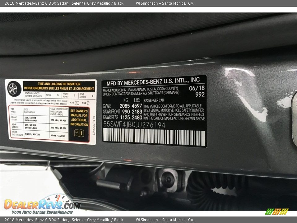 2018 Mercedes-Benz C 300 Sedan Selenite Grey Metallic / Black Photo #11