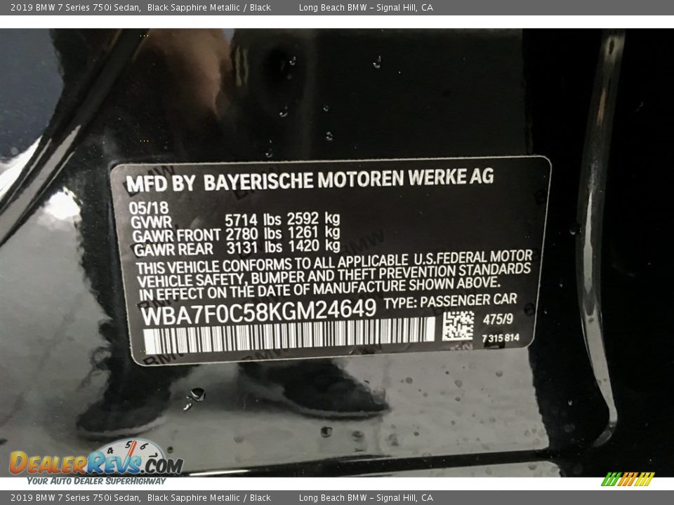 2019 BMW 7 Series 750i Sedan Black Sapphire Metallic / Black Photo #11