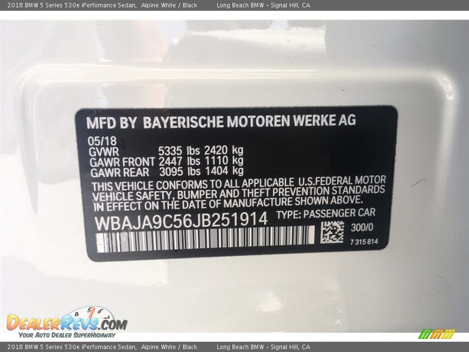 2018 BMW 5 Series 530e iPerfomance Sedan Alpine White / Black Photo #11