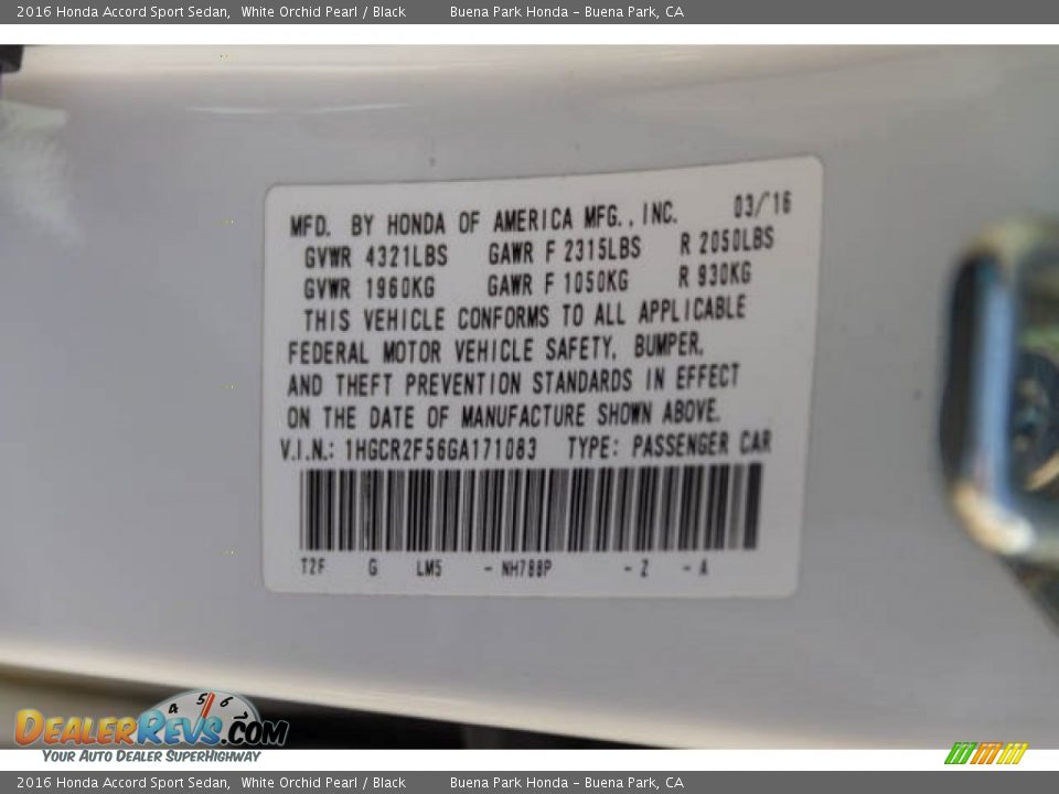 2016 Honda Accord Sport Sedan White Orchid Pearl / Black Photo #35