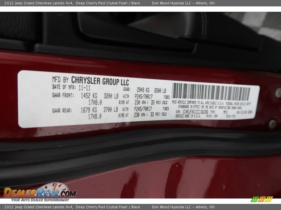 2012 Jeep Grand Cherokee Laredo 4x4 Deep Cherry Red Crystal Pearl / Black Photo #35