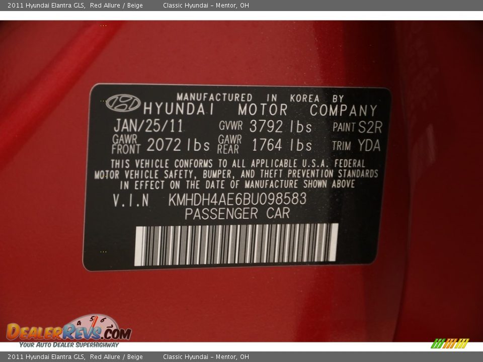 2011 Hyundai Elantra GLS Red Allure / Beige Photo #17