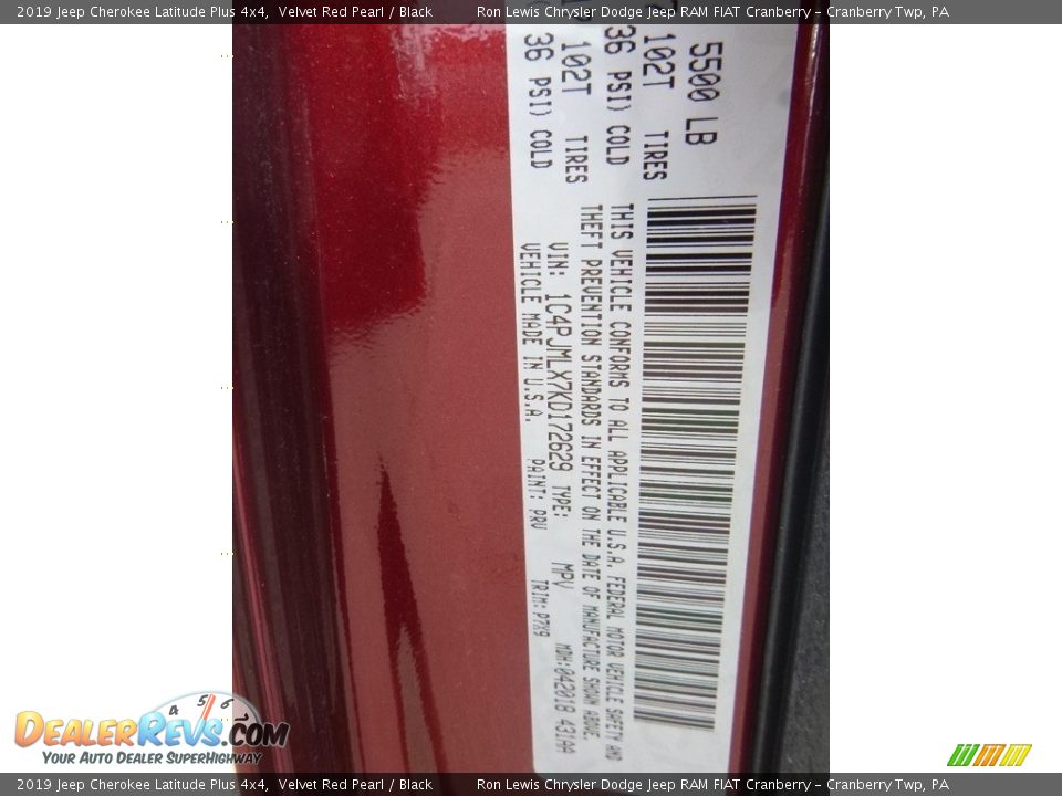 2019 Jeep Cherokee Latitude Plus 4x4 Velvet Red Pearl / Black Photo #13