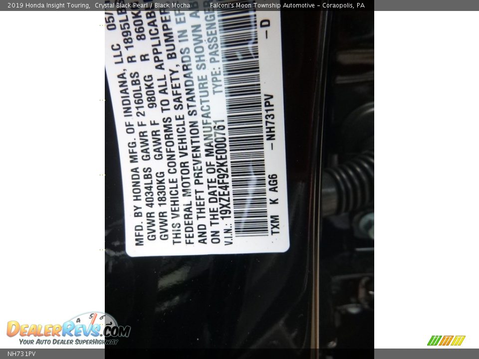 Honda Color Code NH731PV Crystal Black Pearl