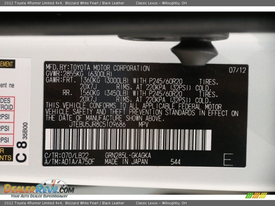 2012 Toyota 4Runner Limited 4x4 Blizzard White Pearl / Black Leather Photo #25