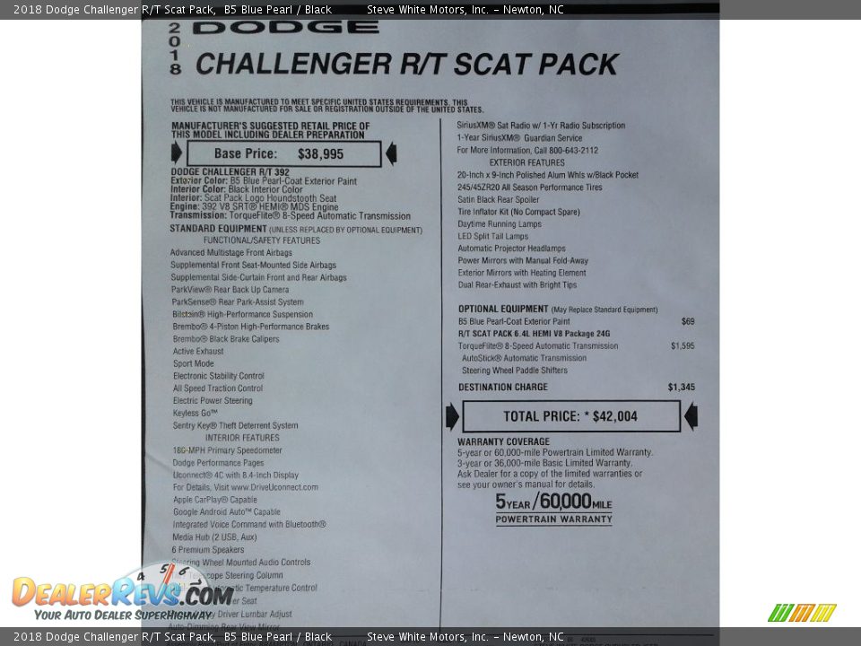 2018 Dodge Challenger R/T Scat Pack B5 Blue Pearl / Black Photo #33