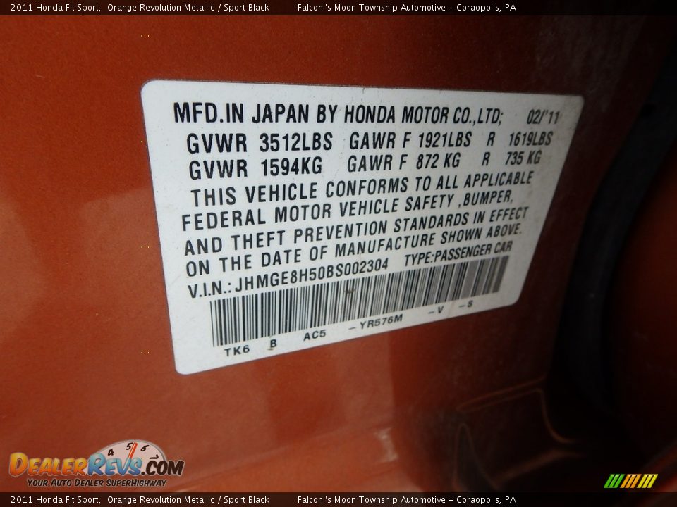 2011 Honda Fit Sport Orange Revolution Metallic / Sport Black Photo #24
