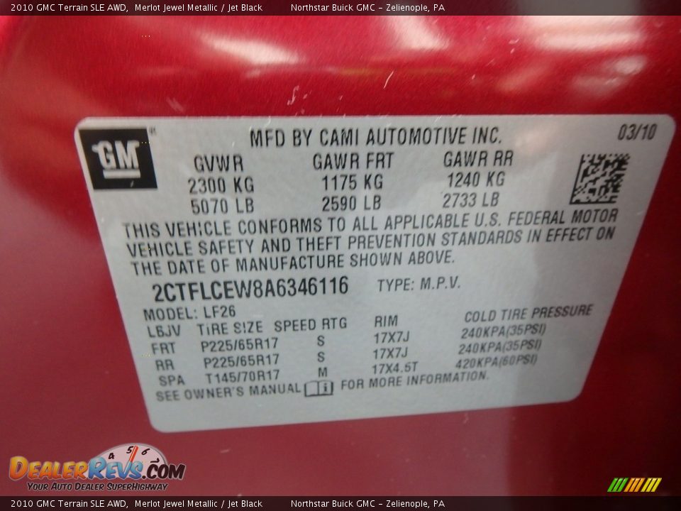 2010 GMC Terrain SLE AWD Merlot Jewel Metallic / Jet Black Photo #21