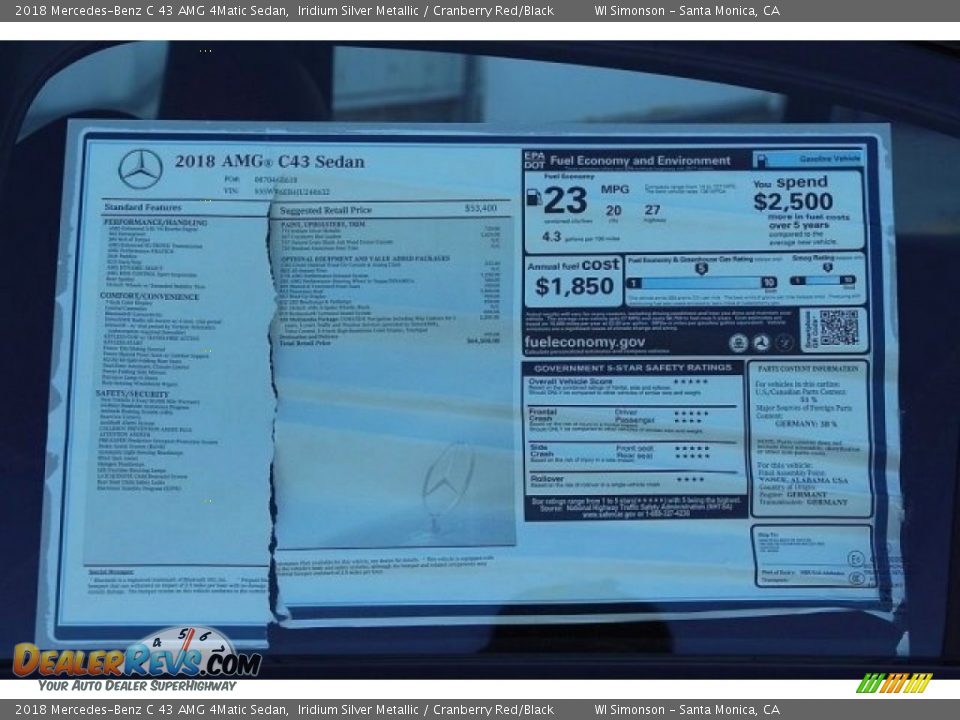 2018 Mercedes-Benz C 43 AMG 4Matic Sedan Iridium Silver Metallic / Cranberry Red/Black Photo #11