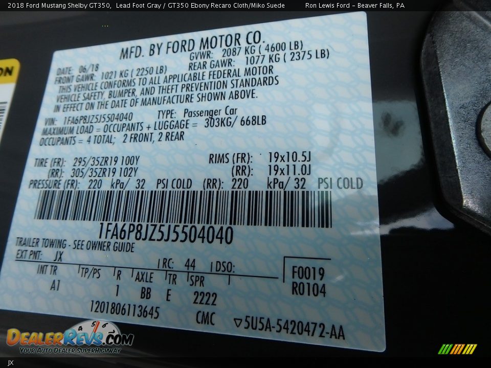 Ford Color Code JX Lead Foot Gray