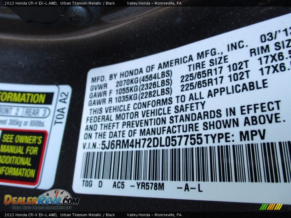 2013 Honda CR-V EX-L AWD Urban Titanium Metallic / Black Photo #19