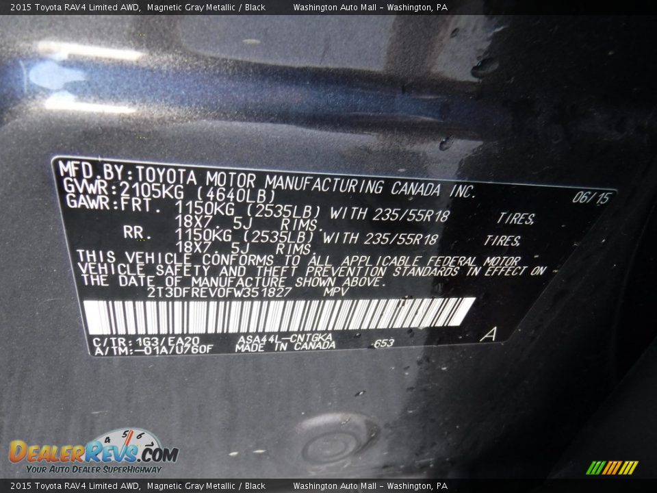 2015 Toyota RAV4 Limited AWD Magnetic Gray Metallic / Black Photo #29