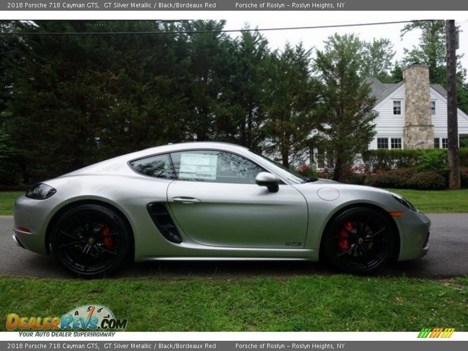 2018 Porsche 718 Cayman GTS GT Silver Metallic / Black/Bordeaux Red Photo #3