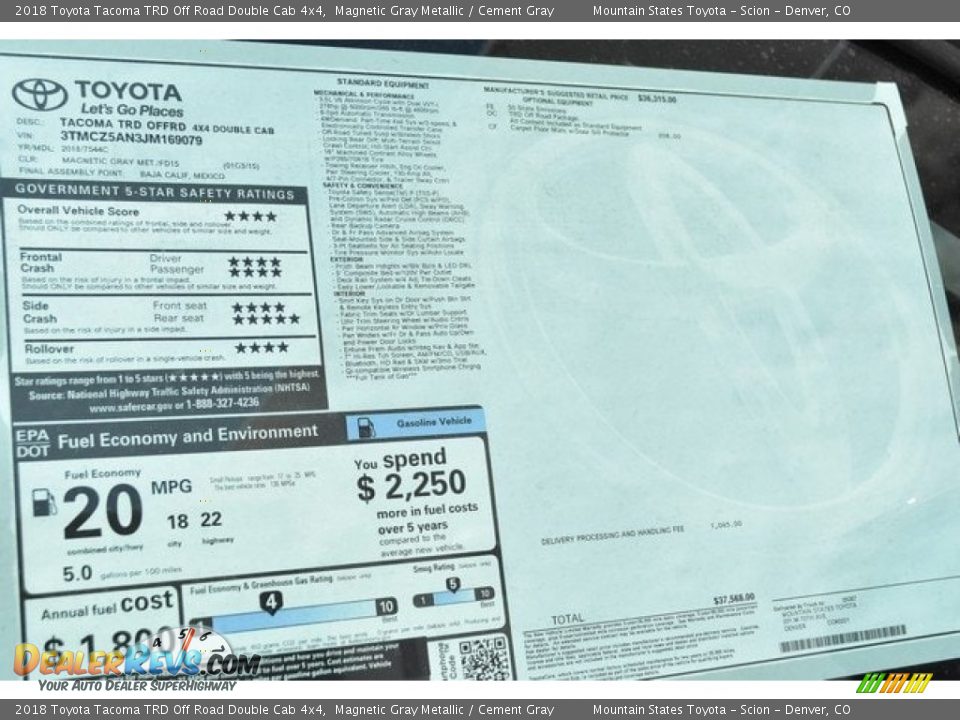 2018 Toyota Tacoma TRD Off Road Double Cab 4x4 Magnetic Gray Metallic / Cement Gray Photo #36