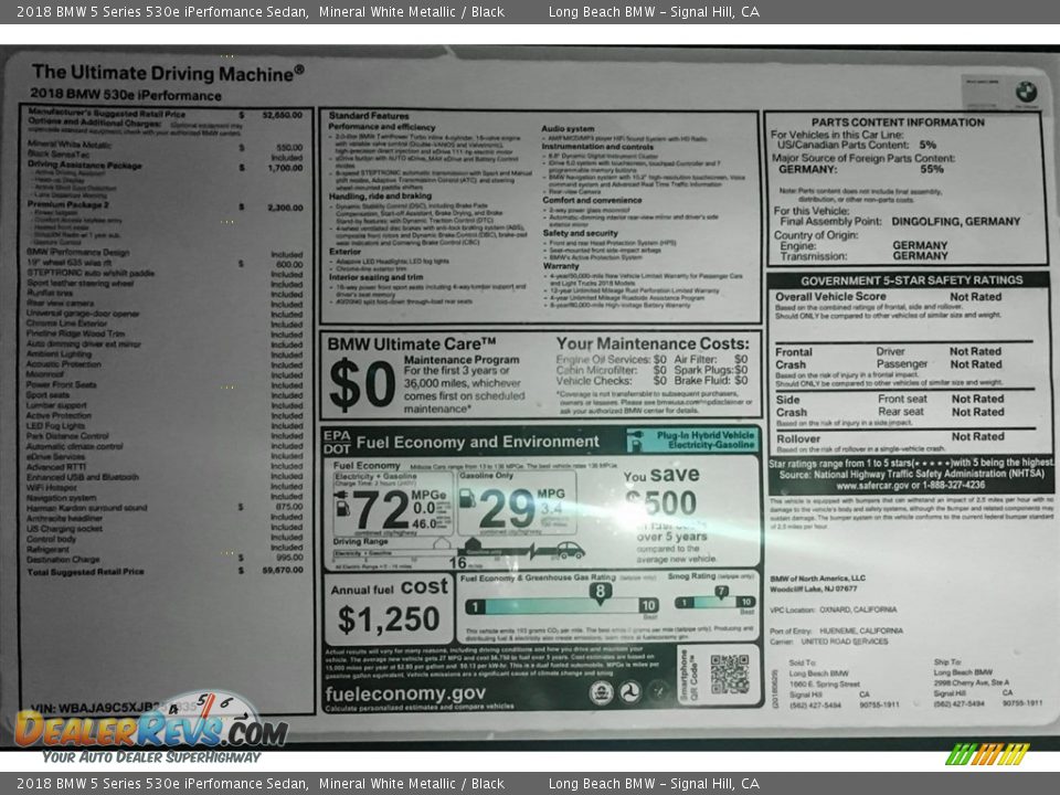 2018 BMW 5 Series 530e iPerfomance Sedan Mineral White Metallic / Black Photo #10