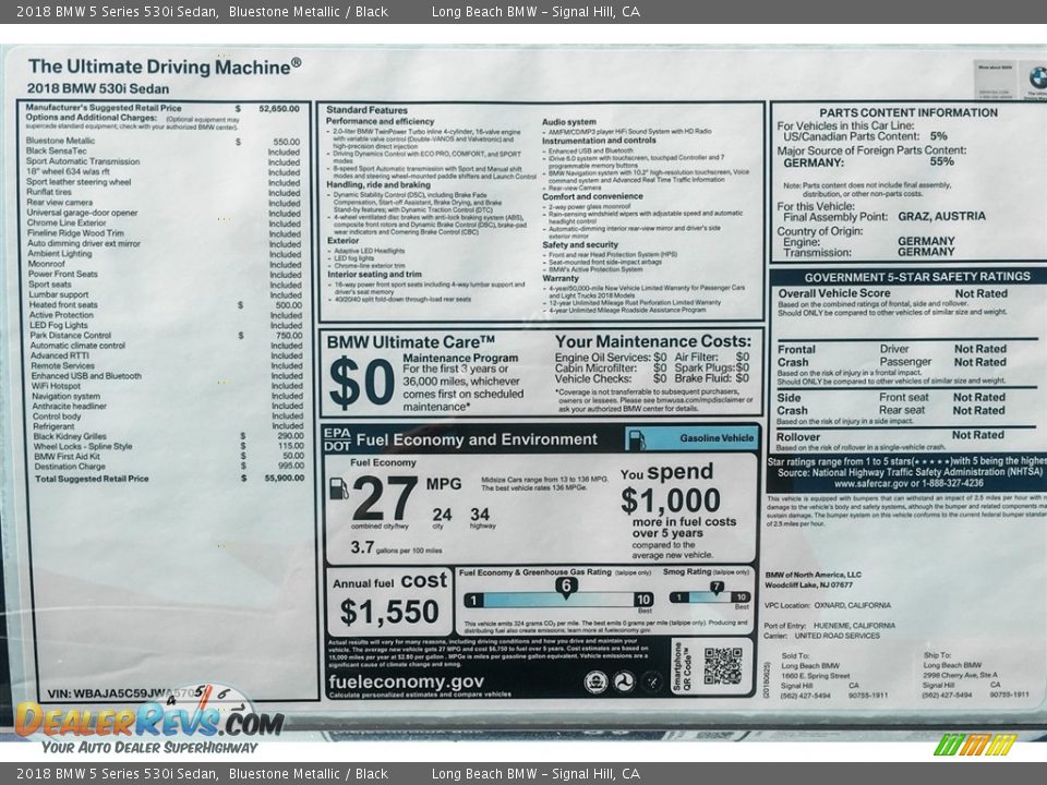 2018 BMW 5 Series 530i Sedan Bluestone Metallic / Black Photo #10
