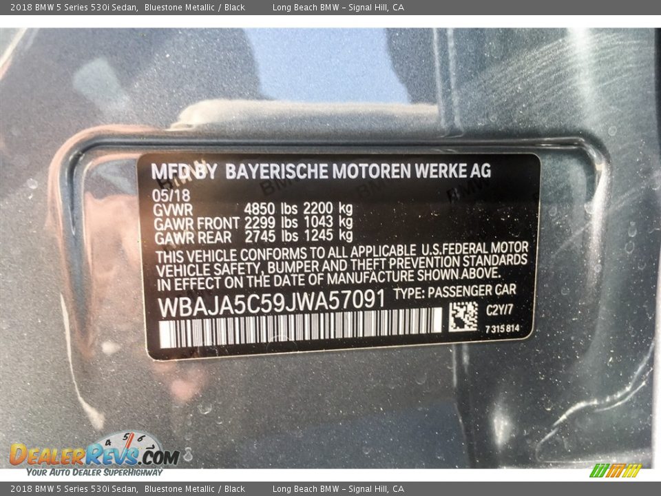 2018 BMW 5 Series 530i Sedan Bluestone Metallic / Black Photo #11