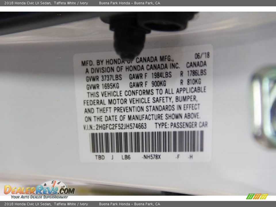 2018 Honda Civic LX Sedan Taffeta White / Ivory Photo #36