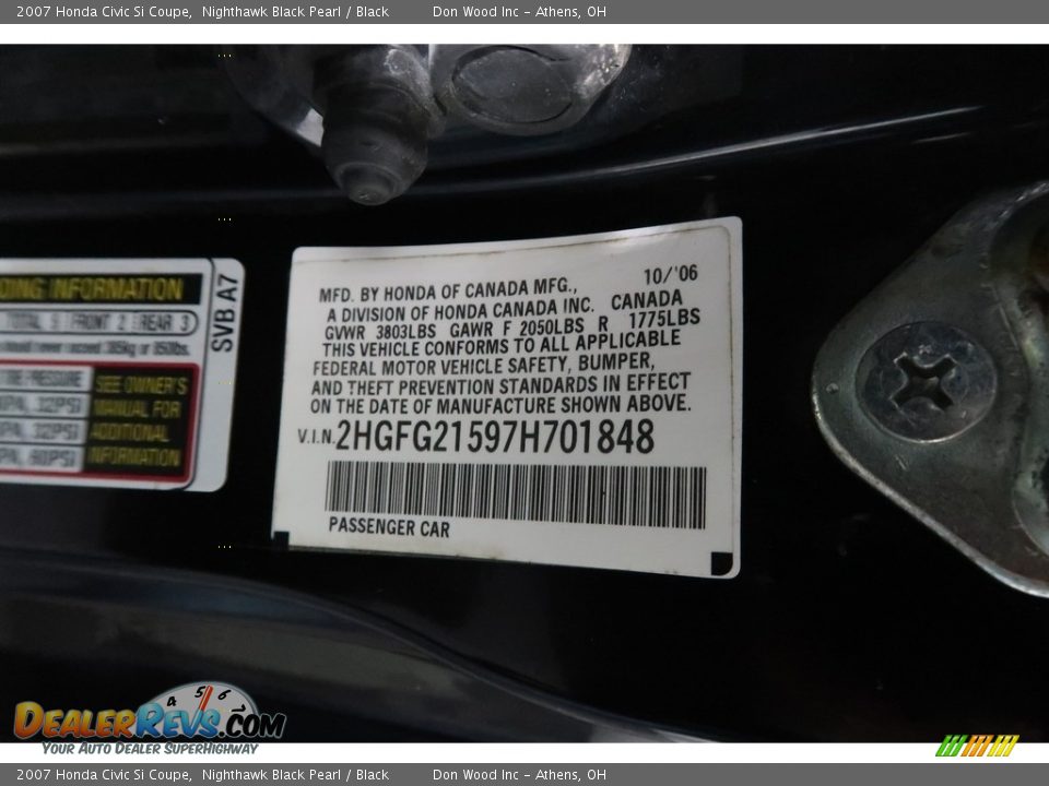 2007 Honda Civic Si Coupe Nighthawk Black Pearl / Black Photo #33